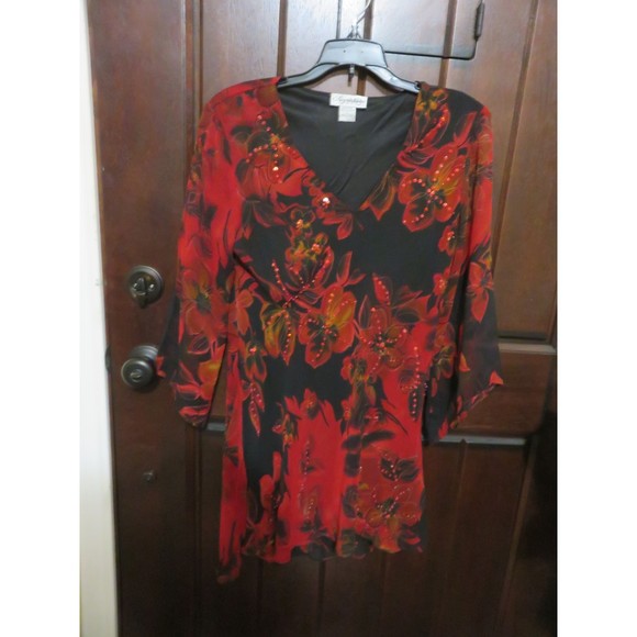 JMB SIGNATURE SHEER TOP FULLY LINED EXCEPT SLEEVES  SIZE L - Picture 1 of 3